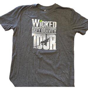 Wicked Defy Gravity Tour Graphic Tee Gray Green For Good Size M Cotton Blend